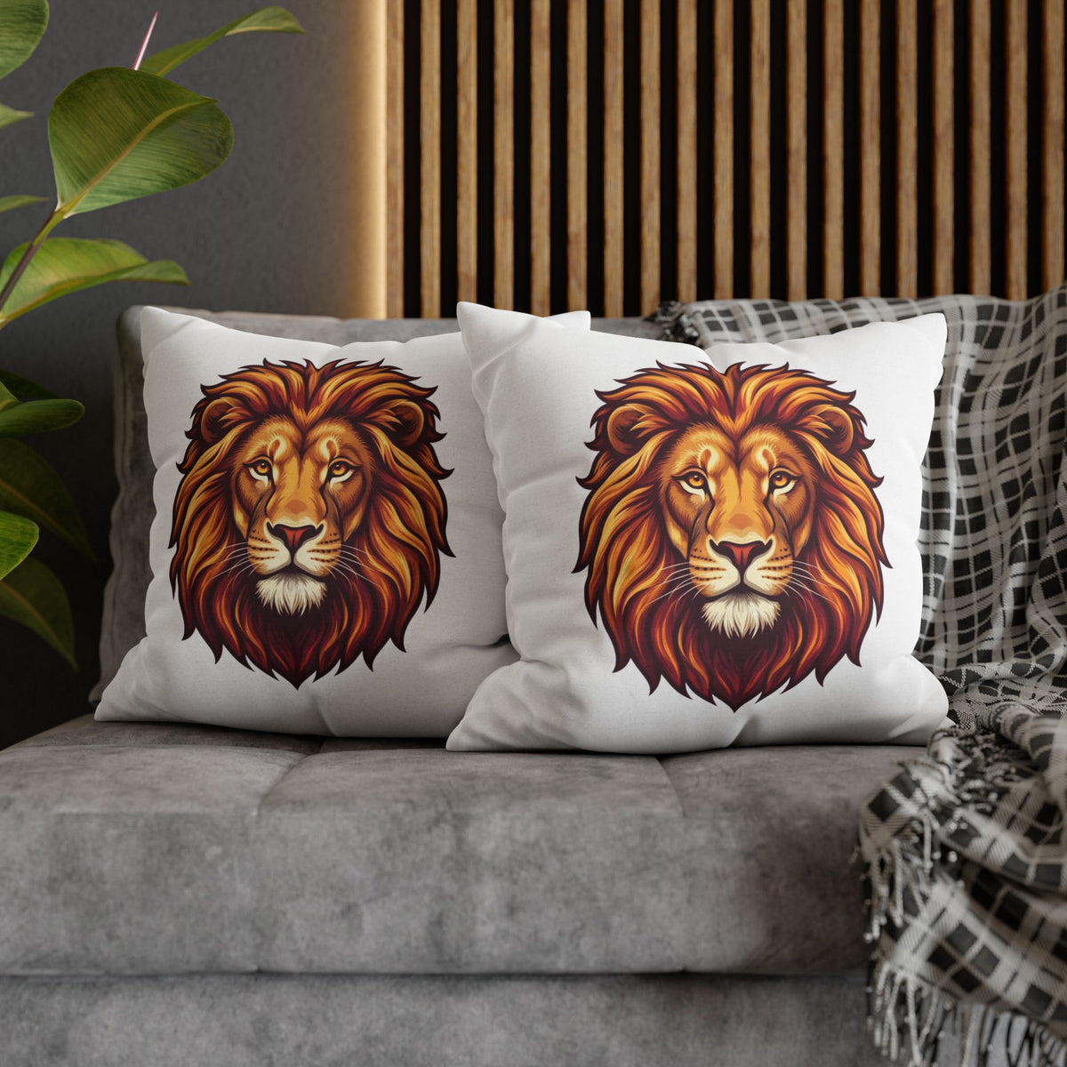Leo Zodiac Spun Square Pillowcase Lion Face Decorative Pillowcase