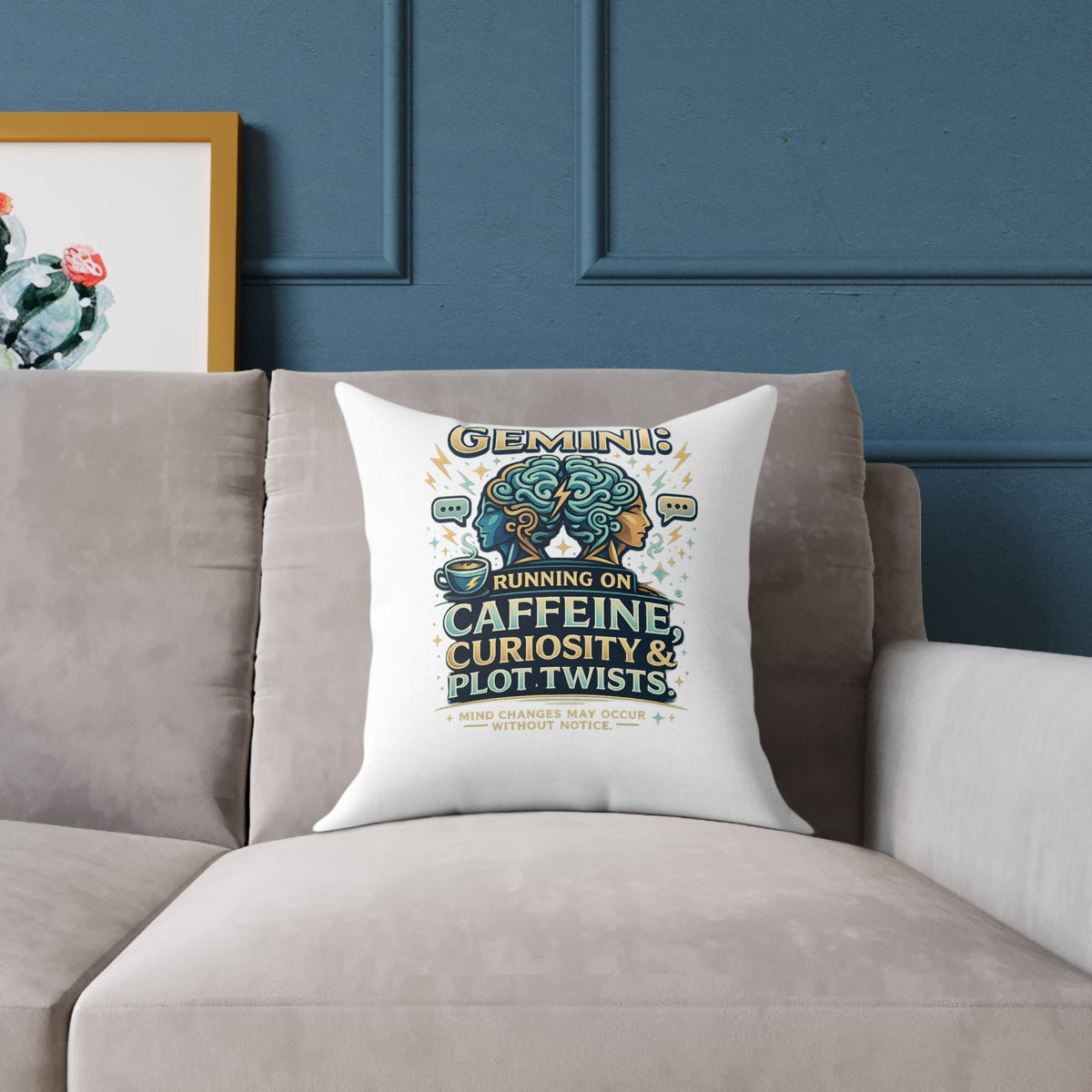 Gemini Zodiac Running On Caffeine Square Poly Canvas Pillow