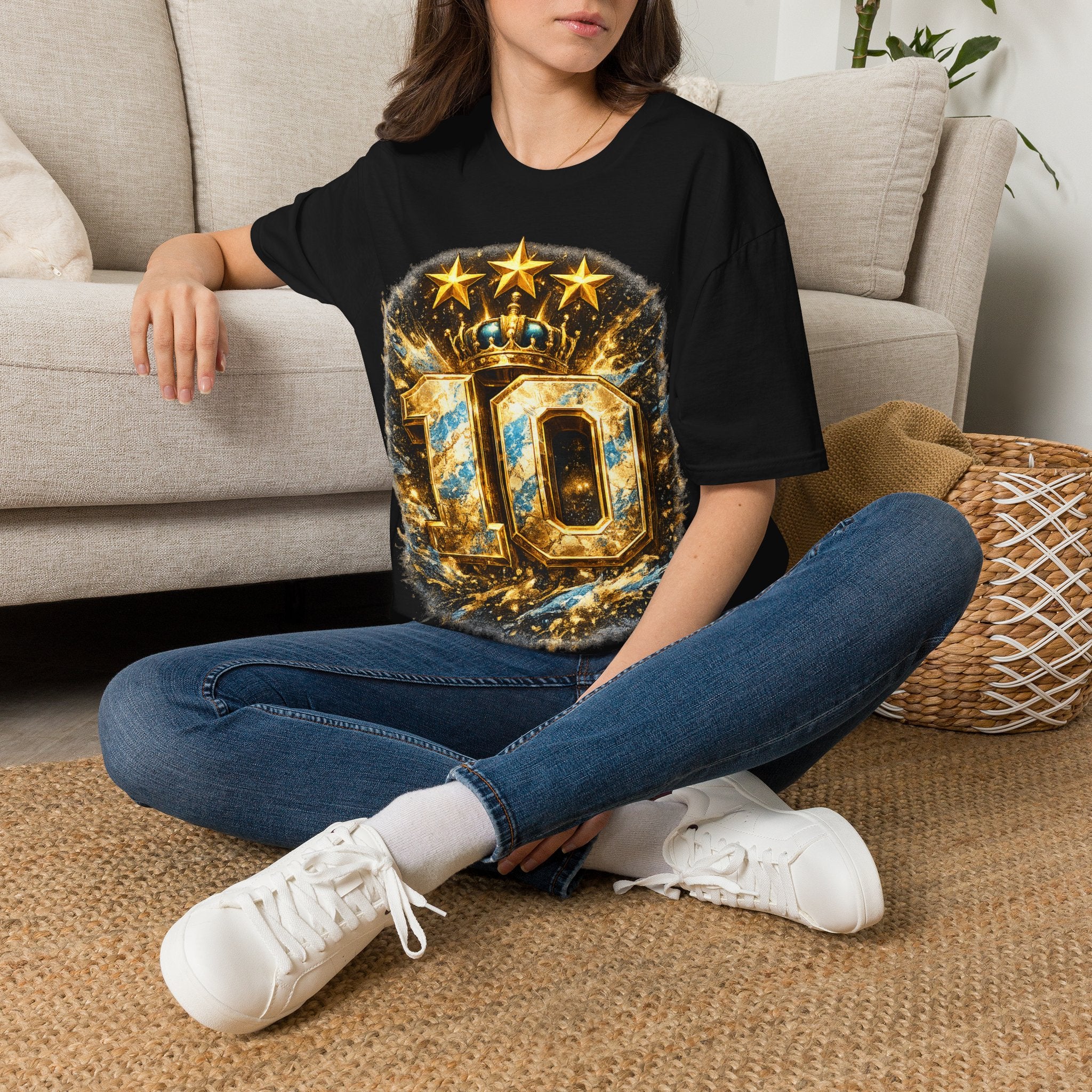 Argentina, MESSI #10 T-Shirt — Gold Crown '10' Victory Graphic Tee
