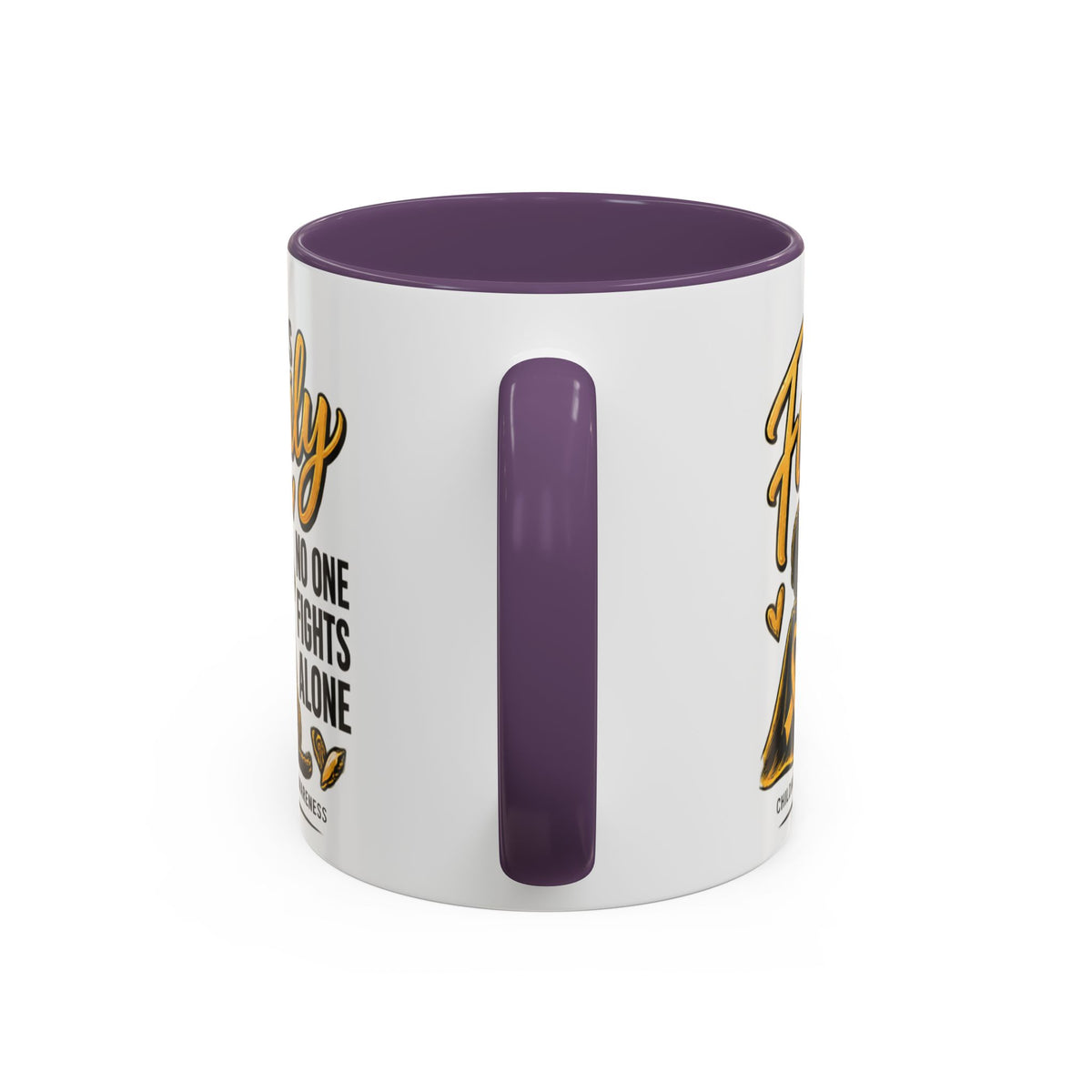 Childhood Cancer Awareness Accent Coffee Mug – "In This Family No One Fights Alone" (11/15oz)