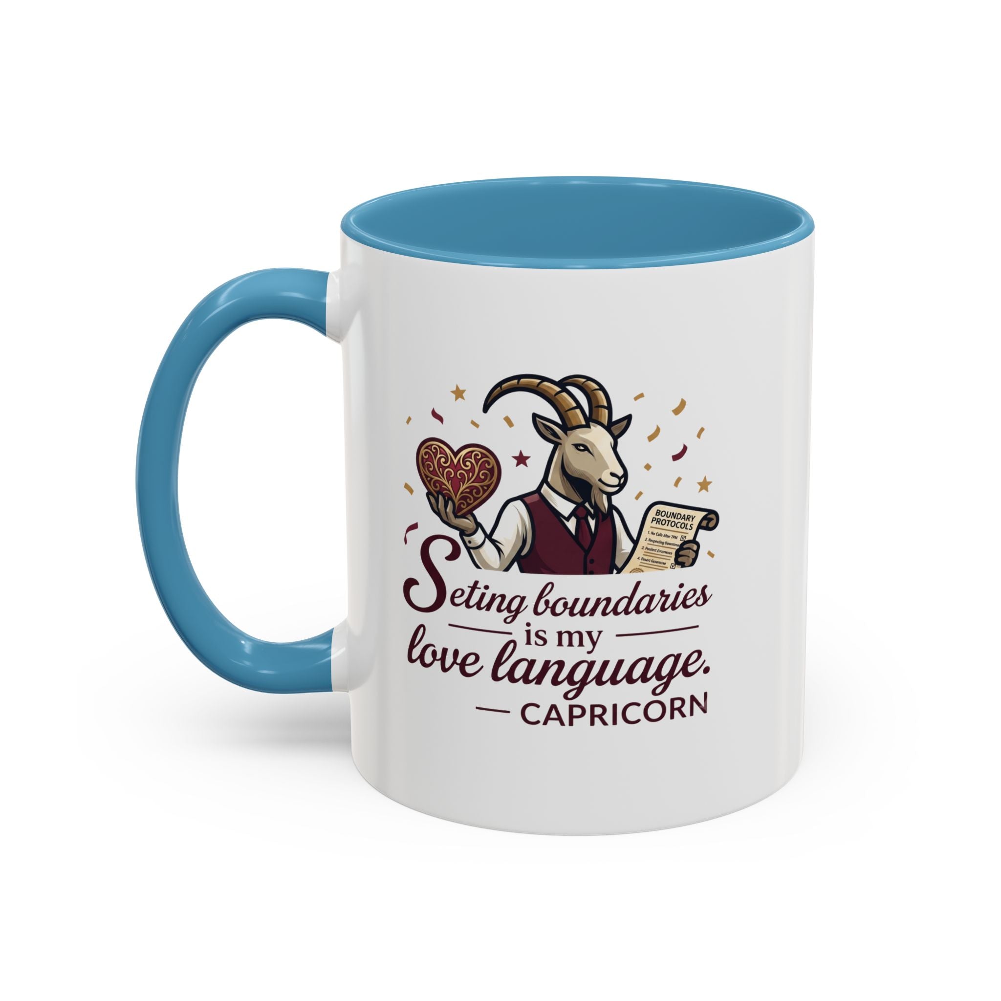Capricorn Zodiac Coffee Mug — "Setting Boundaries Is My Love Language" Accent Mug