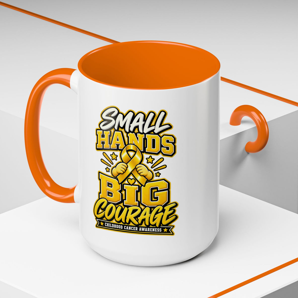 Coffee Mug - "Small Hands Big Courage" Childhood Cancer Awareness Accent Mug