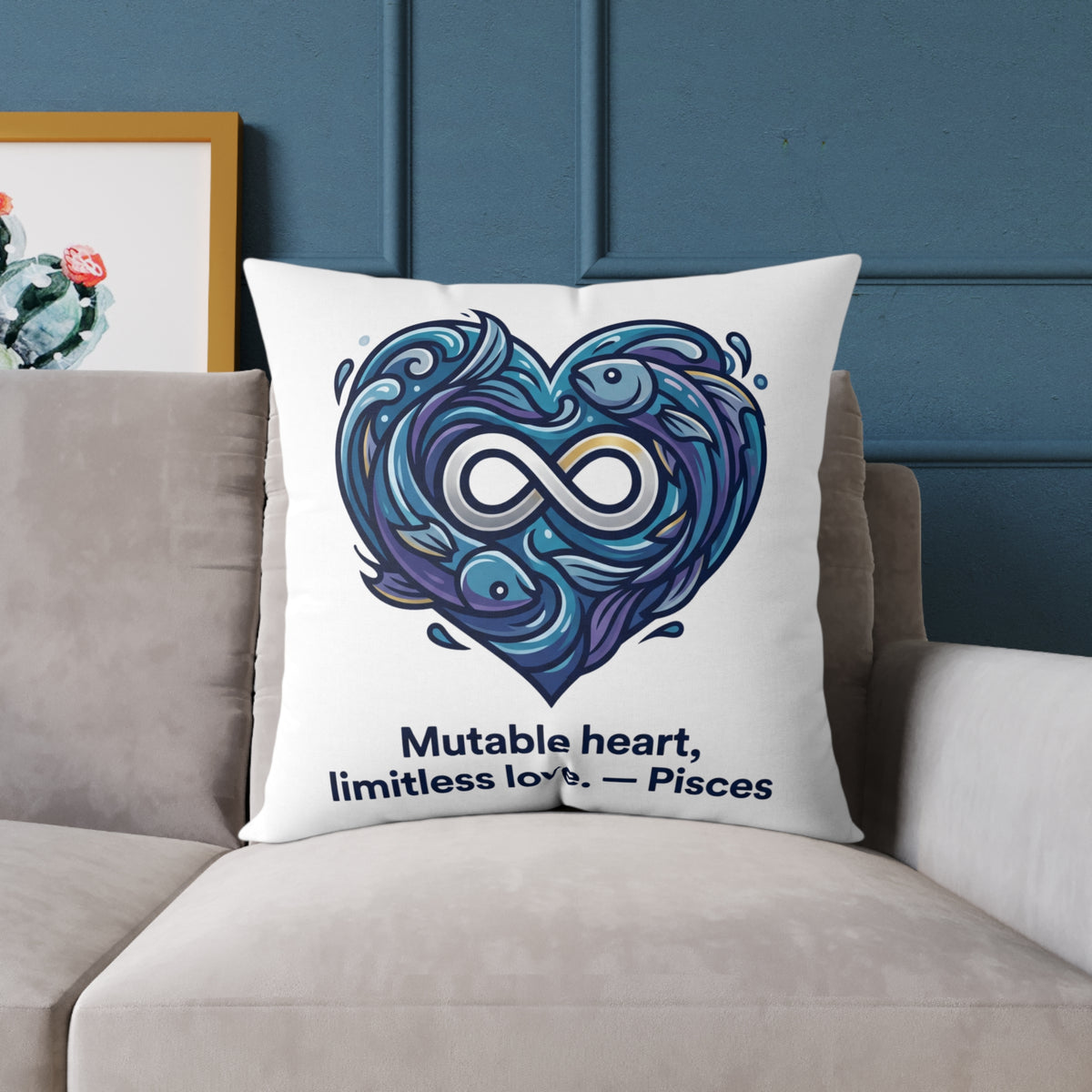 Pisces Zodiac Mutable Heart Limitless Love Square Poly Canvas Pillow