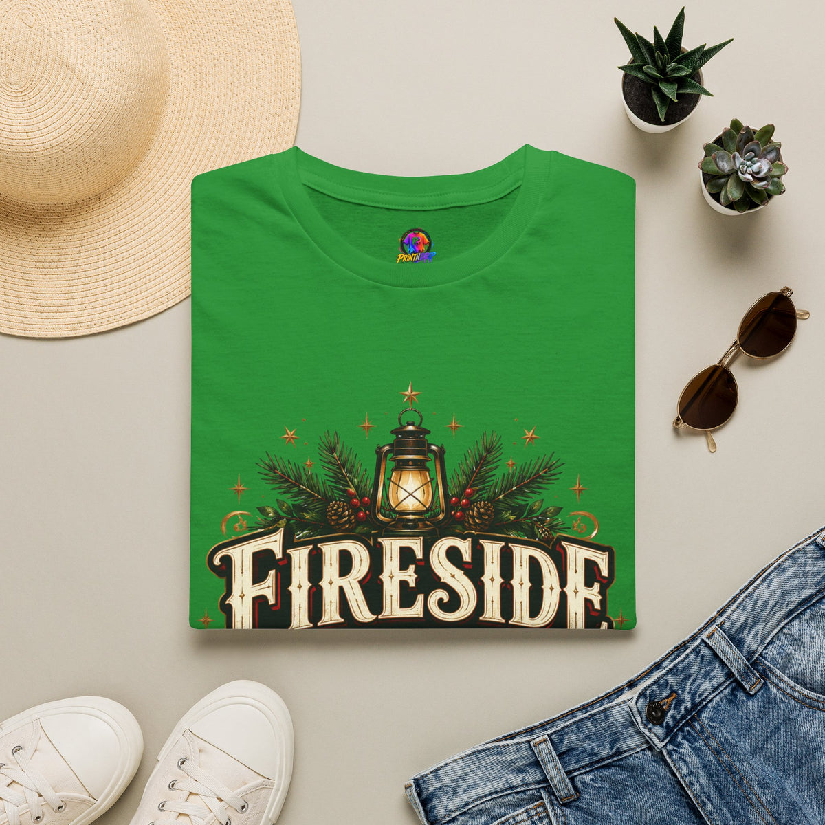 Fireside Festive Club T-Shirt — Cozy Holiday Lantern Graphic Tee