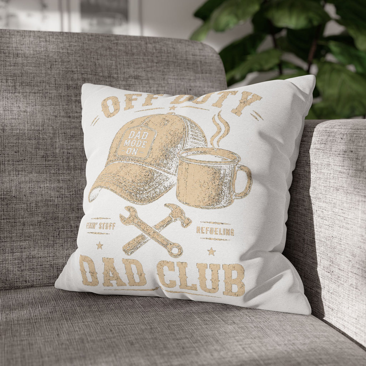 Off Duty Dad Club Throw Pillowcase – Coffee & Tools Accent Pillow Cover Milo Bailey Dog Dad Mom