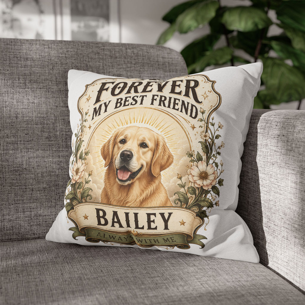 Forever My Best Friend Golden Retriever Milo Bailey Dog Dad Mom Pillowcase – Personalized Dog Memorial Cushion Cover