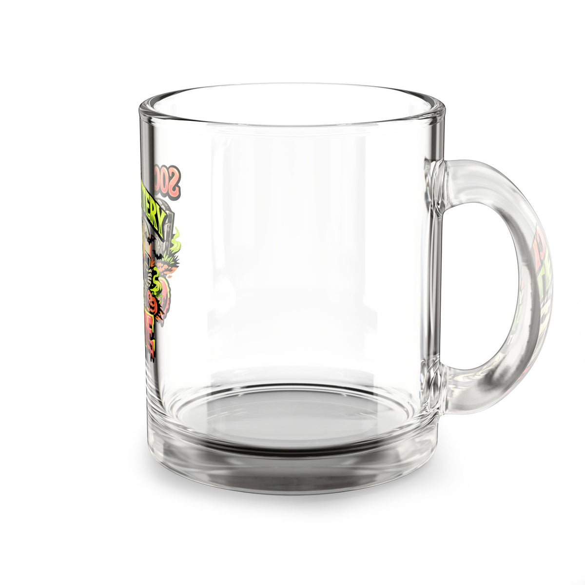 Halloween Glass Mug 10 oz  Glass Mug — "My Social Battery Is in the Grave" Halloween Skeleton Coffee Cup