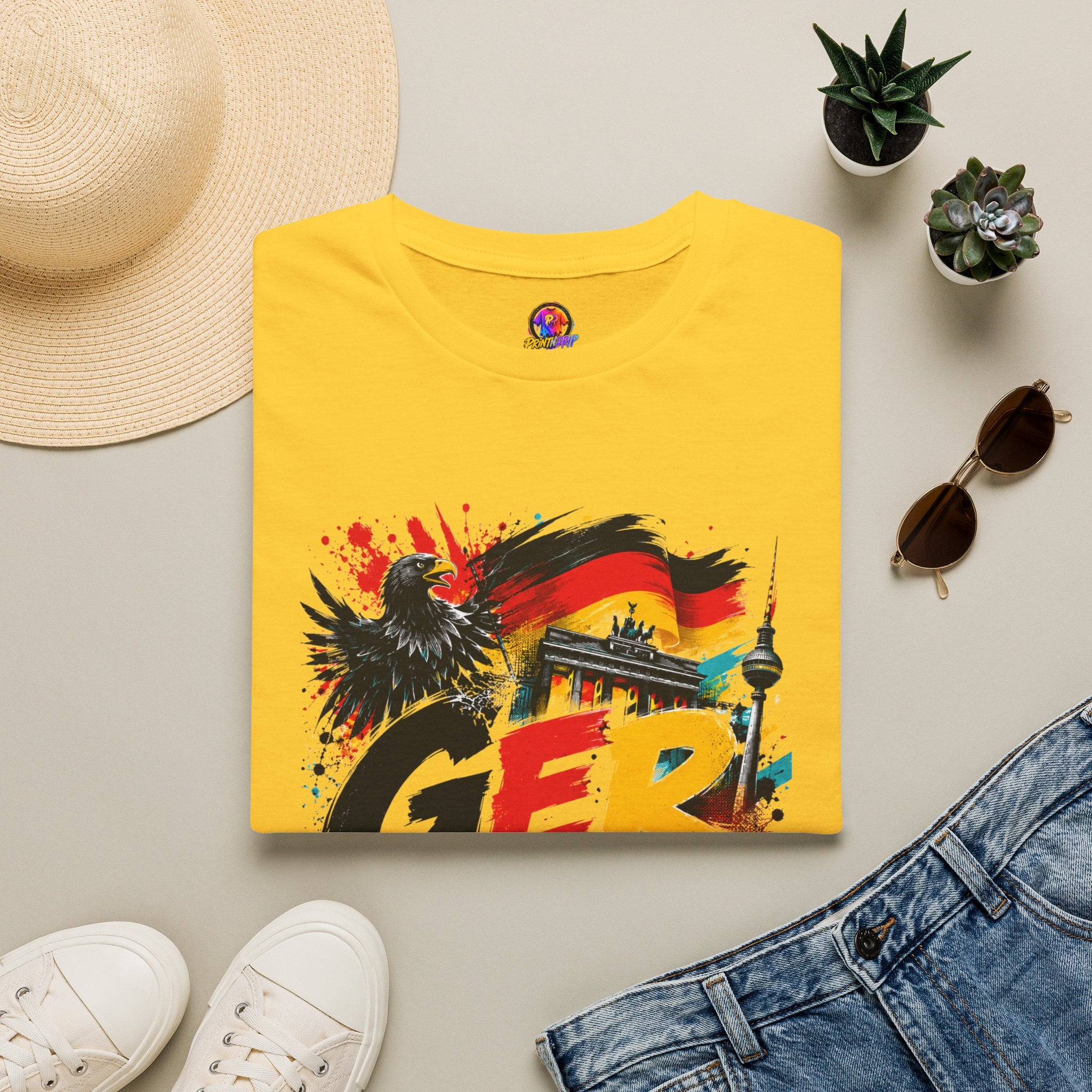 Germany Soccer Graphic T‑Shirt — Flag, Eagle & Brandenburger Tor Design