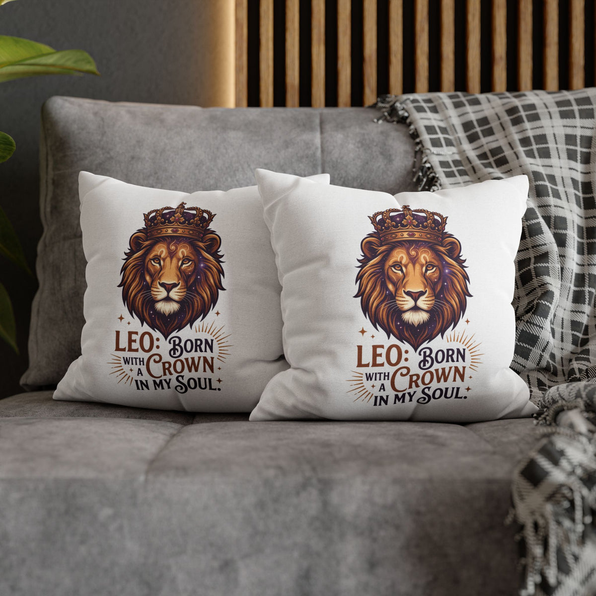 Leo Zodiac Born With Crown Spun Polyester Square Pillowcase