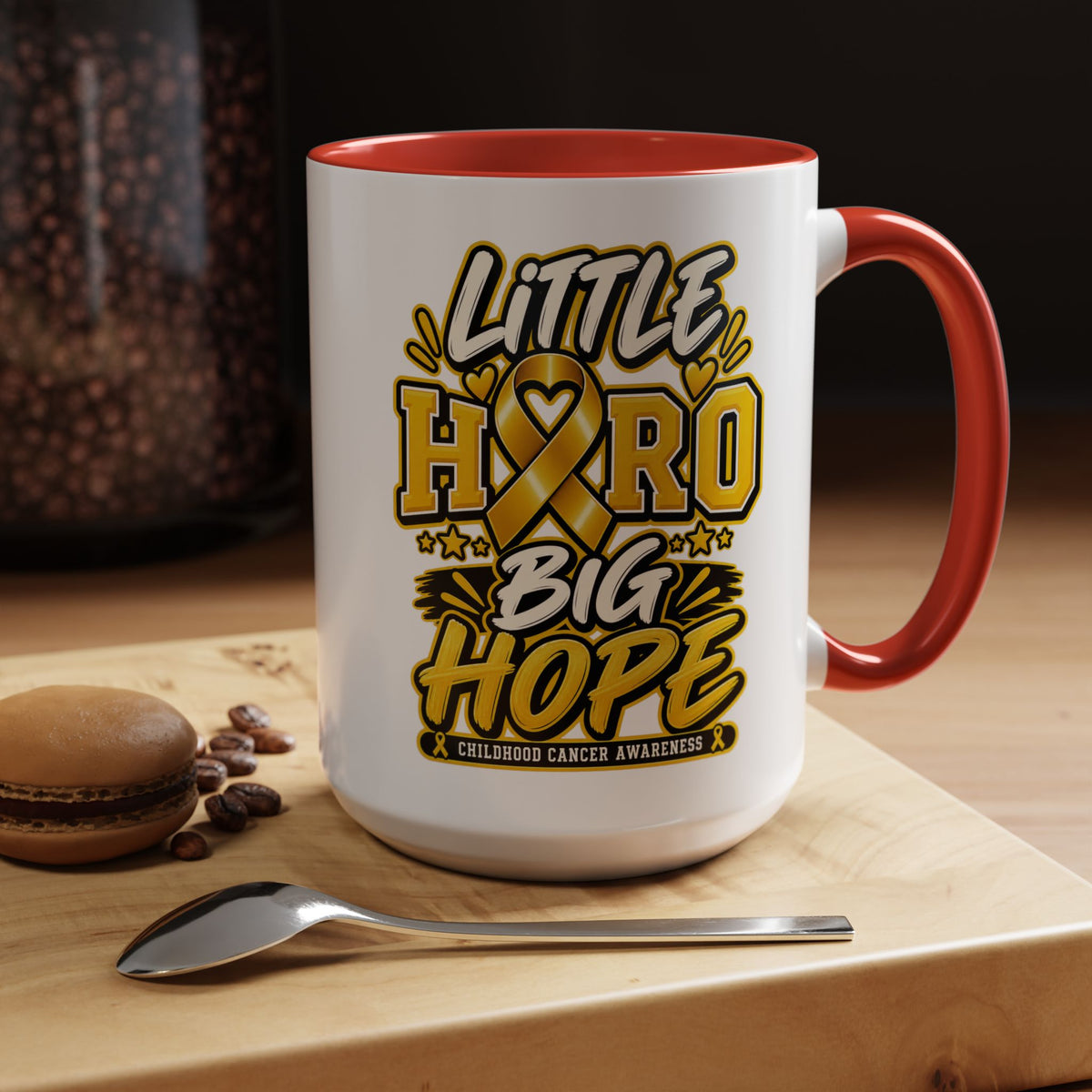 Little Hero Big Hope Coffee Mug — Childhood Cancer Awareness Accent Mug (11/15 oz)
