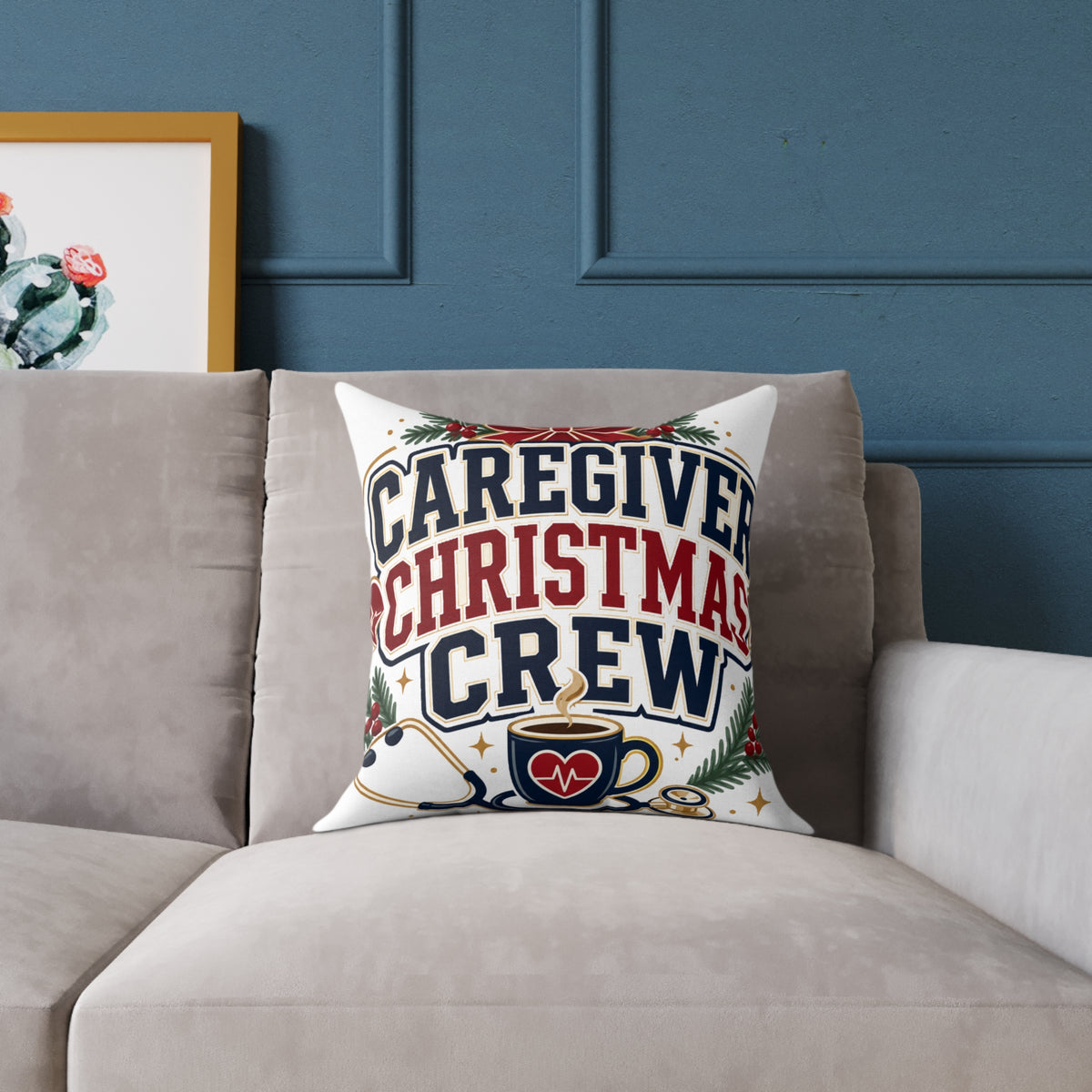 Caregiver Christmas Crew Modern Day Christmas Square Poly Canvas Pillow