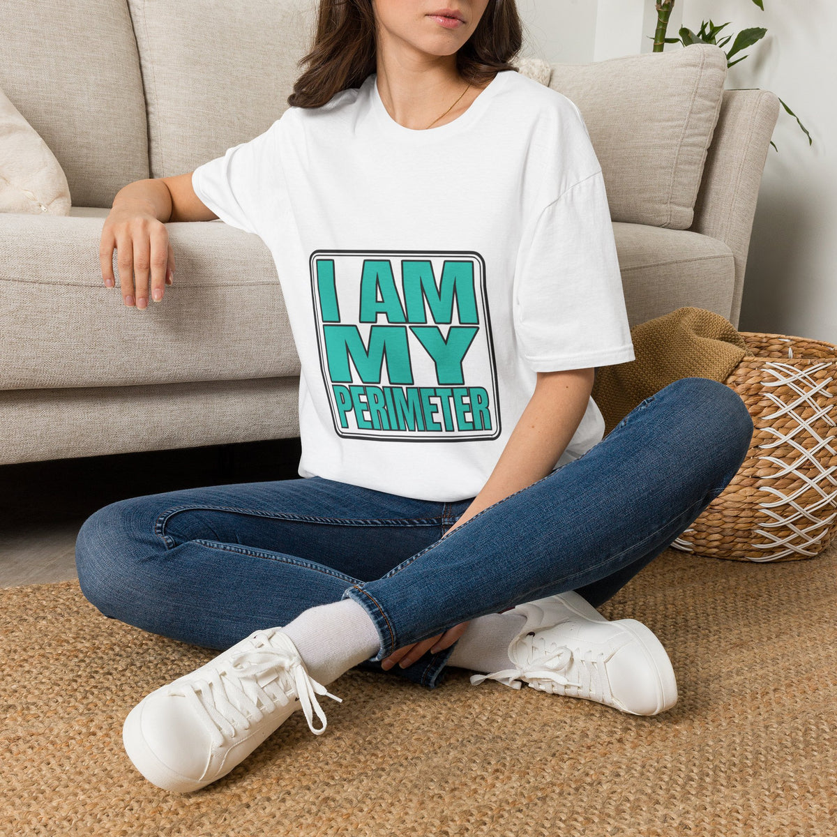 I Am My Perimeter Teal Block Badge T-Shirt - Minimalist Graphic Quote Tee - Trending Now - September 2026
