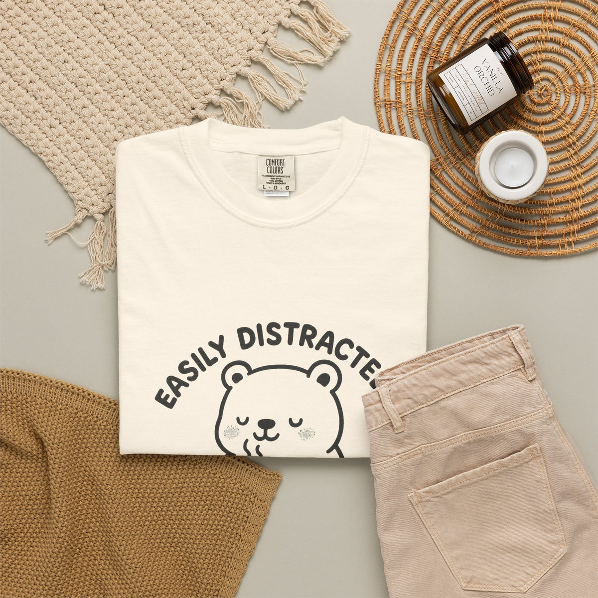 Hot Cocoa Bear T-Shirt — "Easily Distracted" Cute Winter Graphic Tee - Trending Now - October 2026