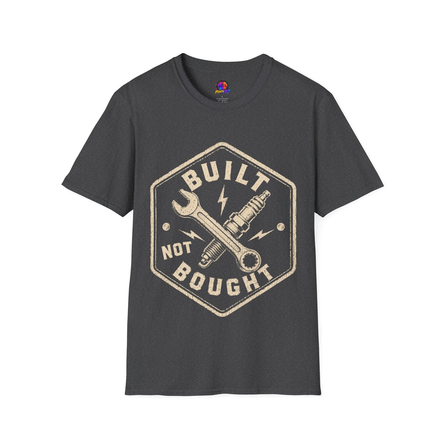 Built Not Bought T-Shirt — Vintage Mechanic Wrench & Spark Plug Tee