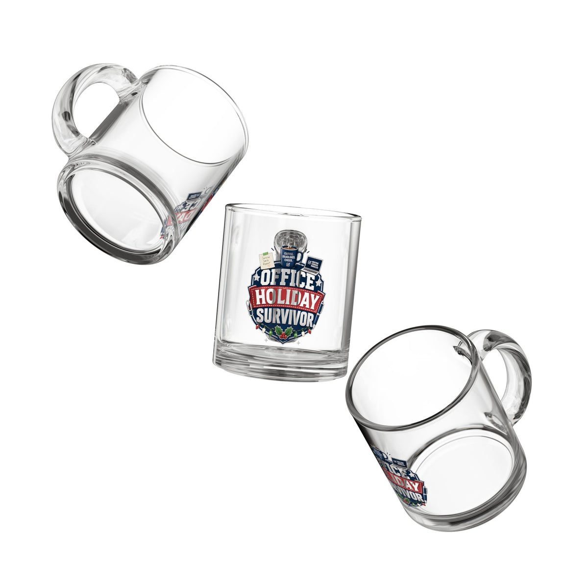 Modern Day Christmas Glass Mug  10ozGlass Mug — "Office Holiday Survivor" Festive Coffee Mug for Coworkers & Secret Santa
