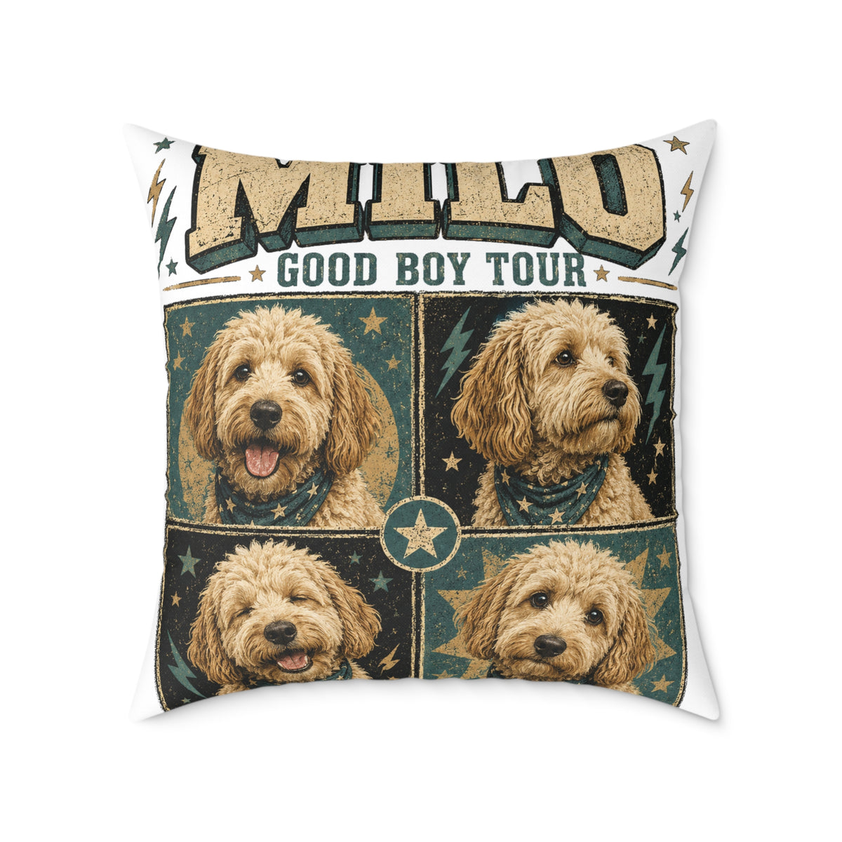 Milo "Good Boy Tour" Dog Photo Square Throw Pillow  Milo Bailey Dog Dad Mom