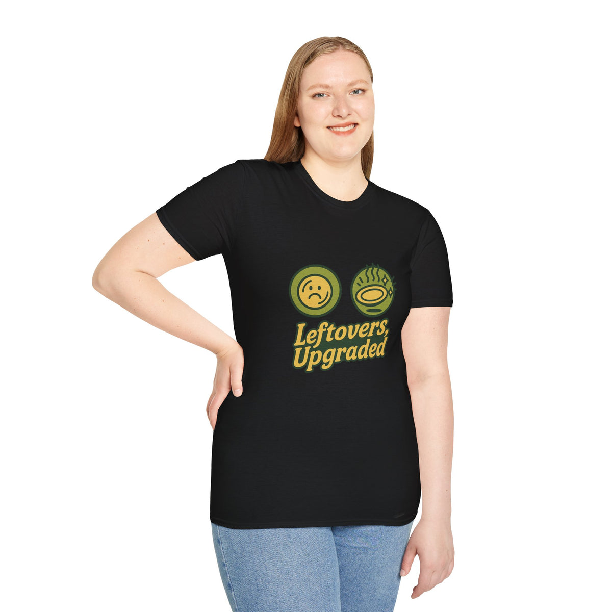 Leftovers Upgraded T-Shirt — Funny Foodie Tee with Soup & Smiley Icons - Trending Now - September 2026