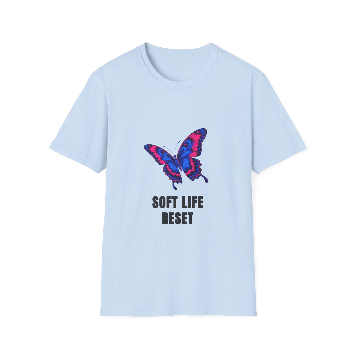 Butterfly 'Soft Life Reset' T-Shirt — Vibrant Pink & Blue Graphic Tee - Trending Now - August 2026