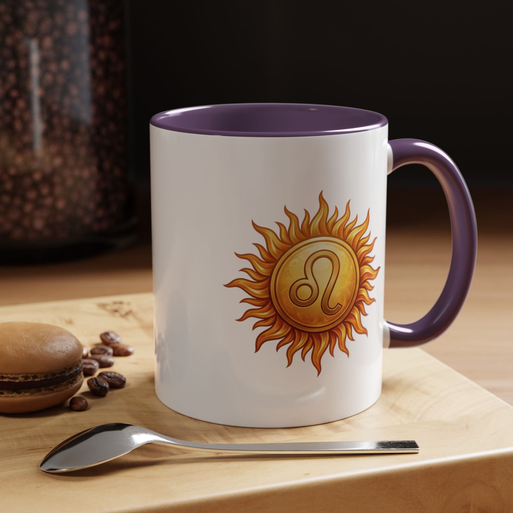 Leo Zodiac Sun Coffee Mug — Astrology Gift, Bold Sun & Leo Symbol Accent Mug