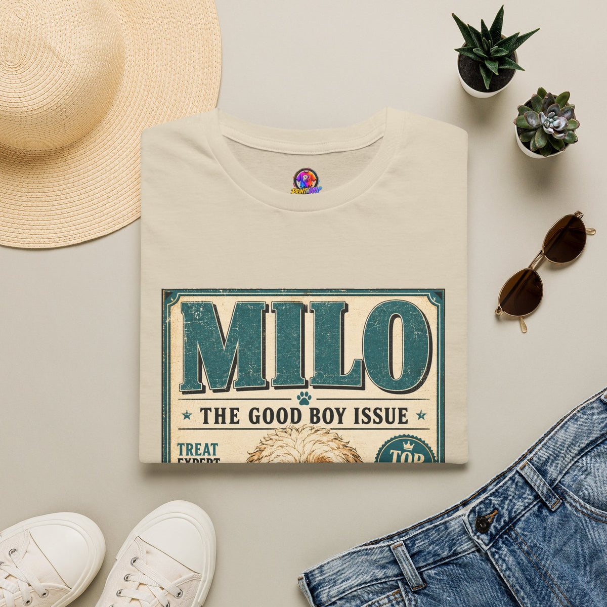 Milo 'The Good Boy Issue' Dog T‑Shirt — Vintage Puppy Magazine Design