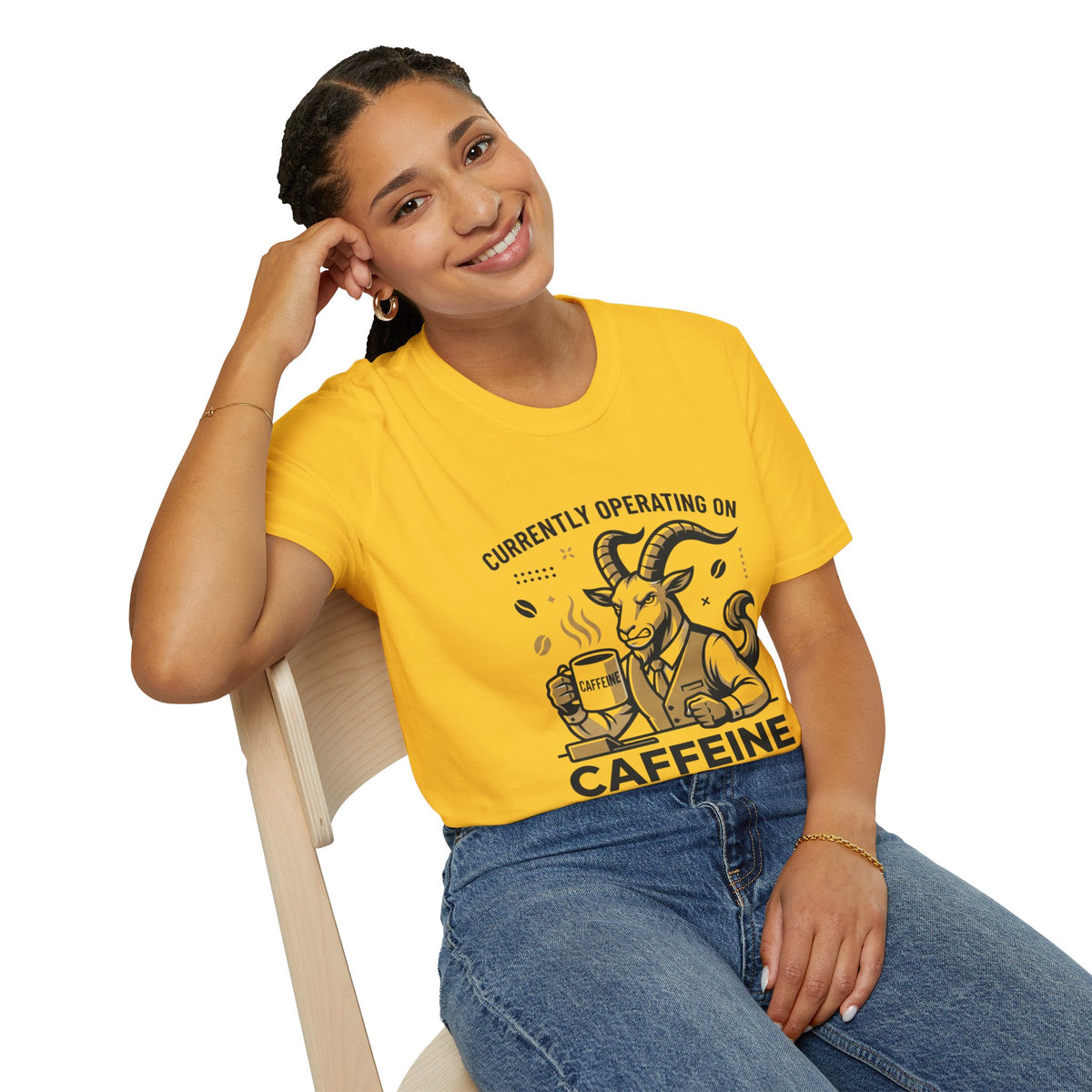 Capricorn T-Shirt — "Currently Operating on Caffeine and Spite" Zodiac Goat Tee