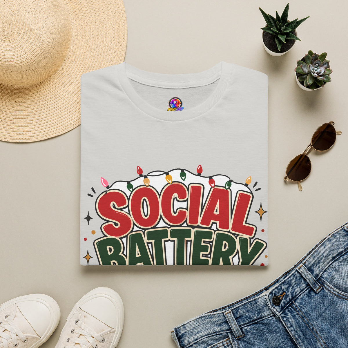 Social Battery Holiday T‑Shirt — Funny Christmas Recharge Graphic Tee
