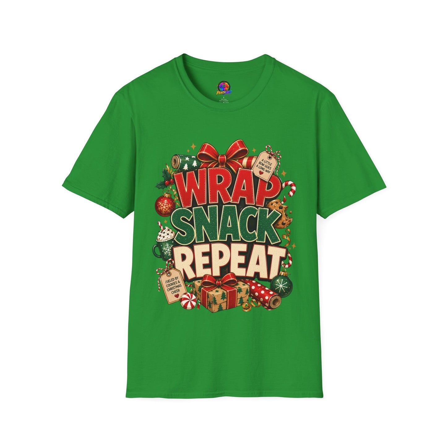 T-Shirt — "Wrap Snack Repeat" Christmas Graphic Tee