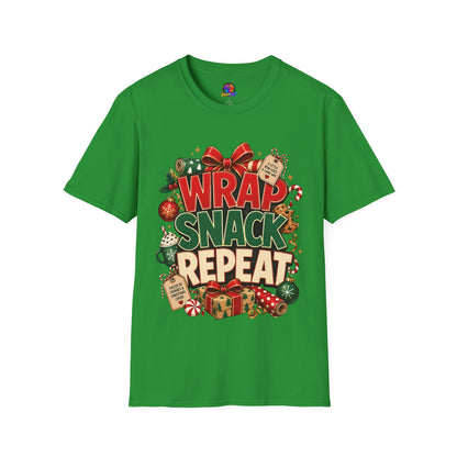 T-Shirt — "Wrap Snack Repeat" Christmas Graphic Tee