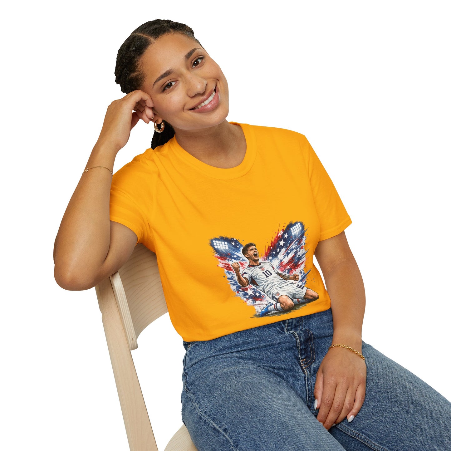 USA Soccer Player Flag T-Shirt — Patriotic Football Fan Tee