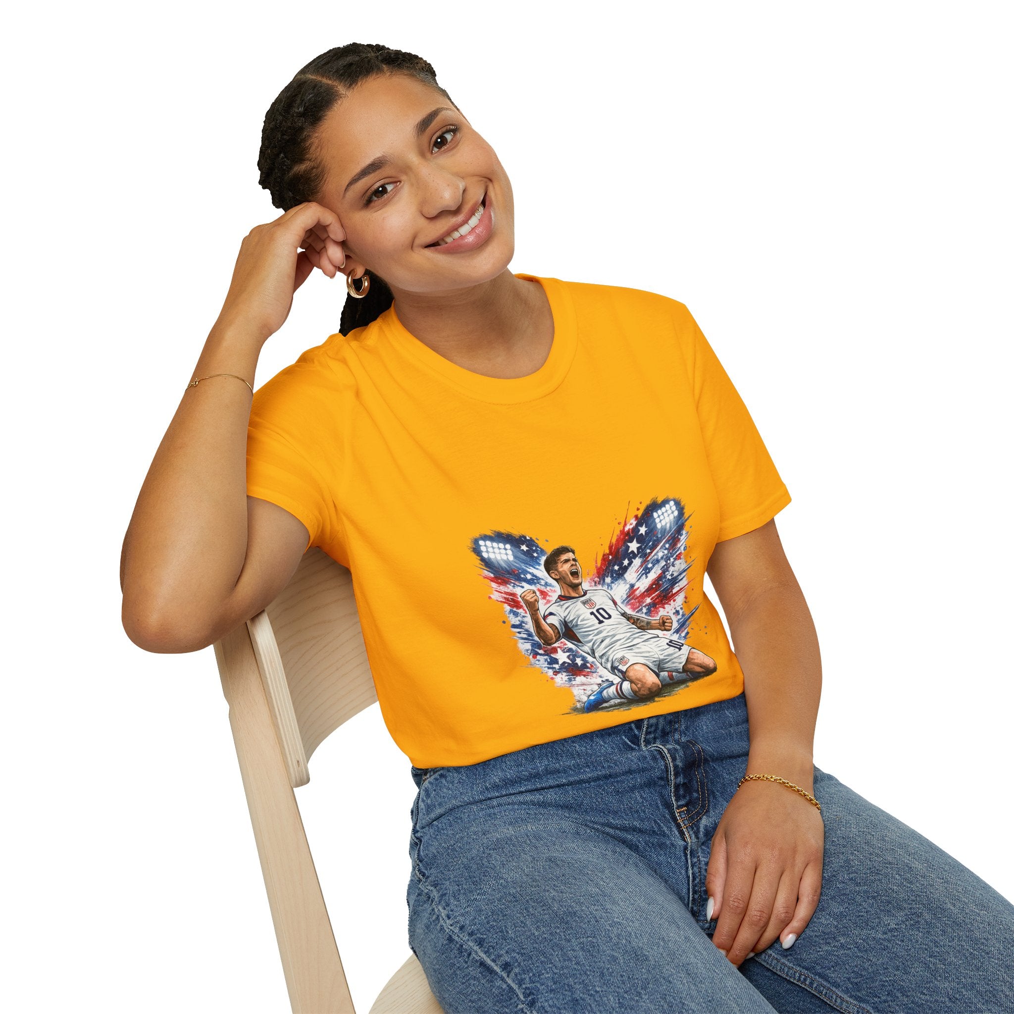 USA Soccer Player Flag T-Shirt — Patriotic Football Fan Tee