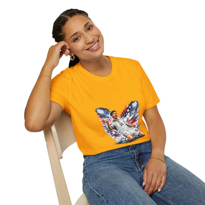 USA Soccer Player Flag T-Shirt — Patriotic Football Fan Tee