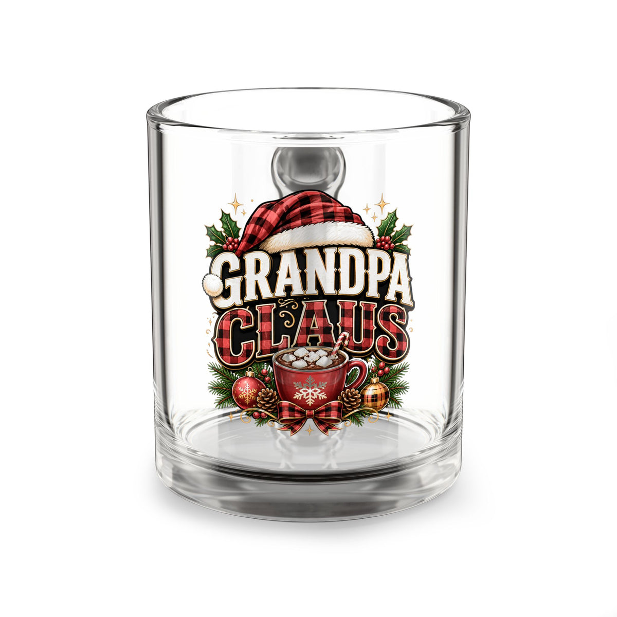 Christmas Glass Mug 10 oz Glass Mug — "Grandpa Claus" Christmas Holiday Glass Coffee Mug (10oz)