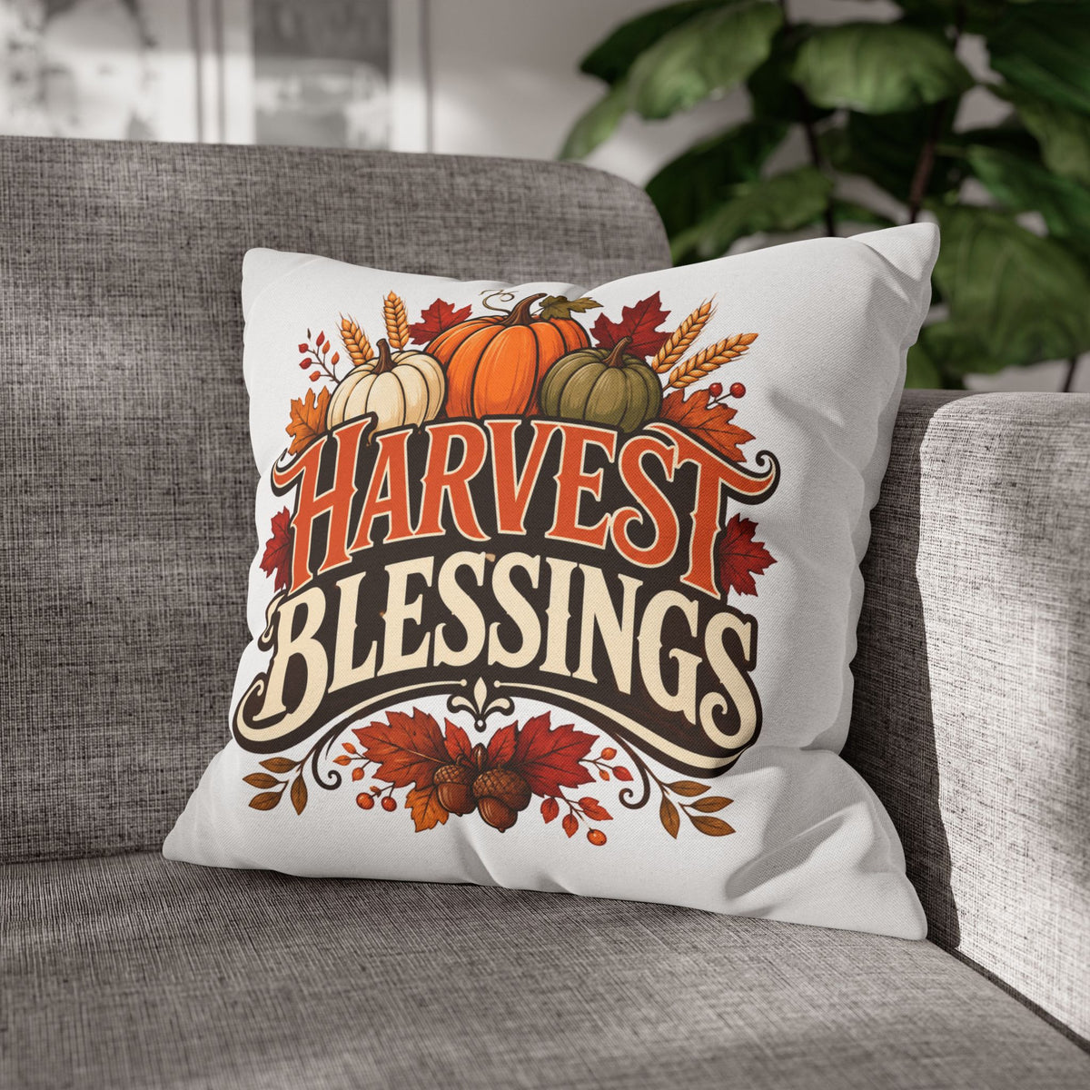Thanksgiving Harvest Blessings Throw Pillowcase — Autumn Pumpkin Fall Decor