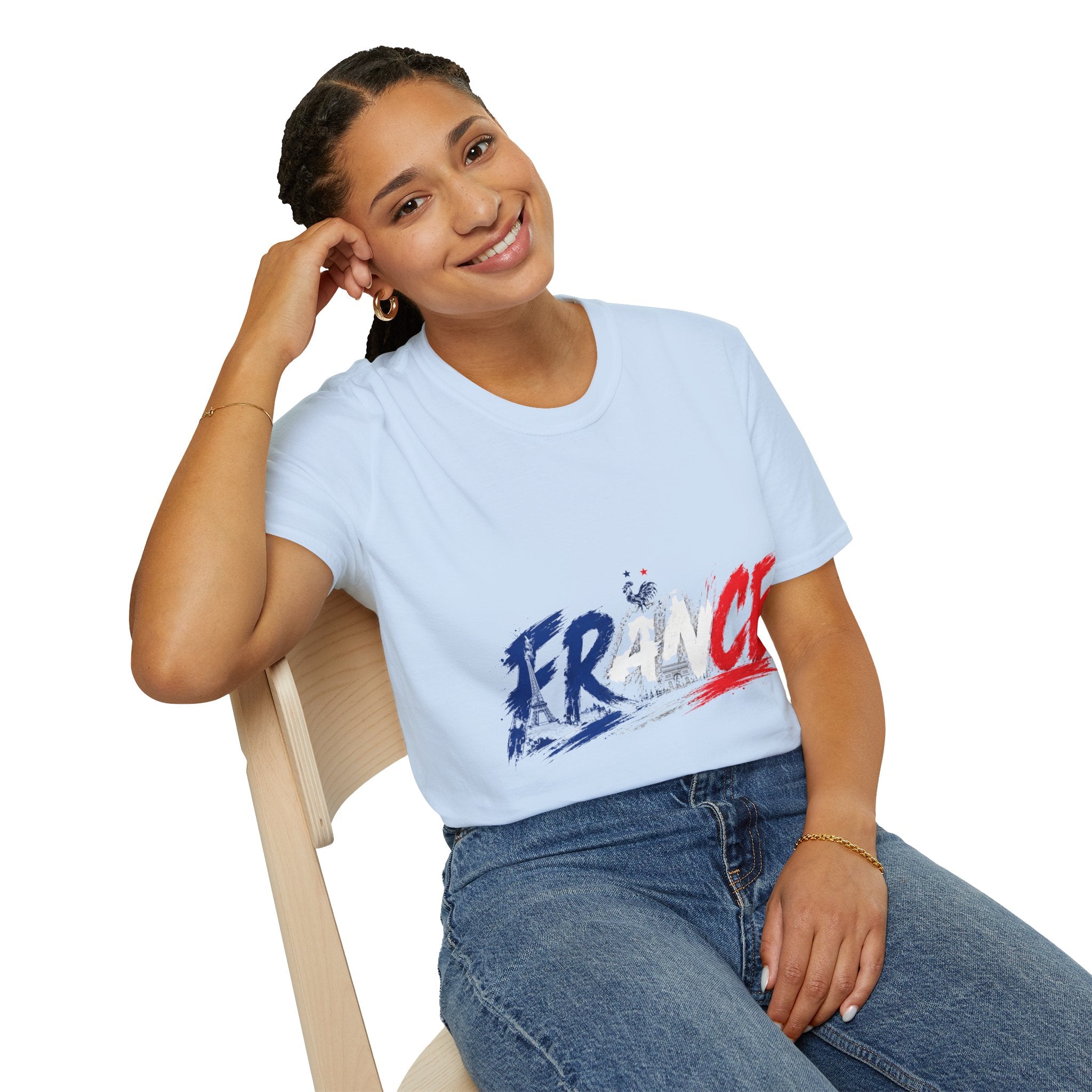 France Brushstroke Graphic T-Shirt — Tricolor Soccer/Travel Fan Tee
