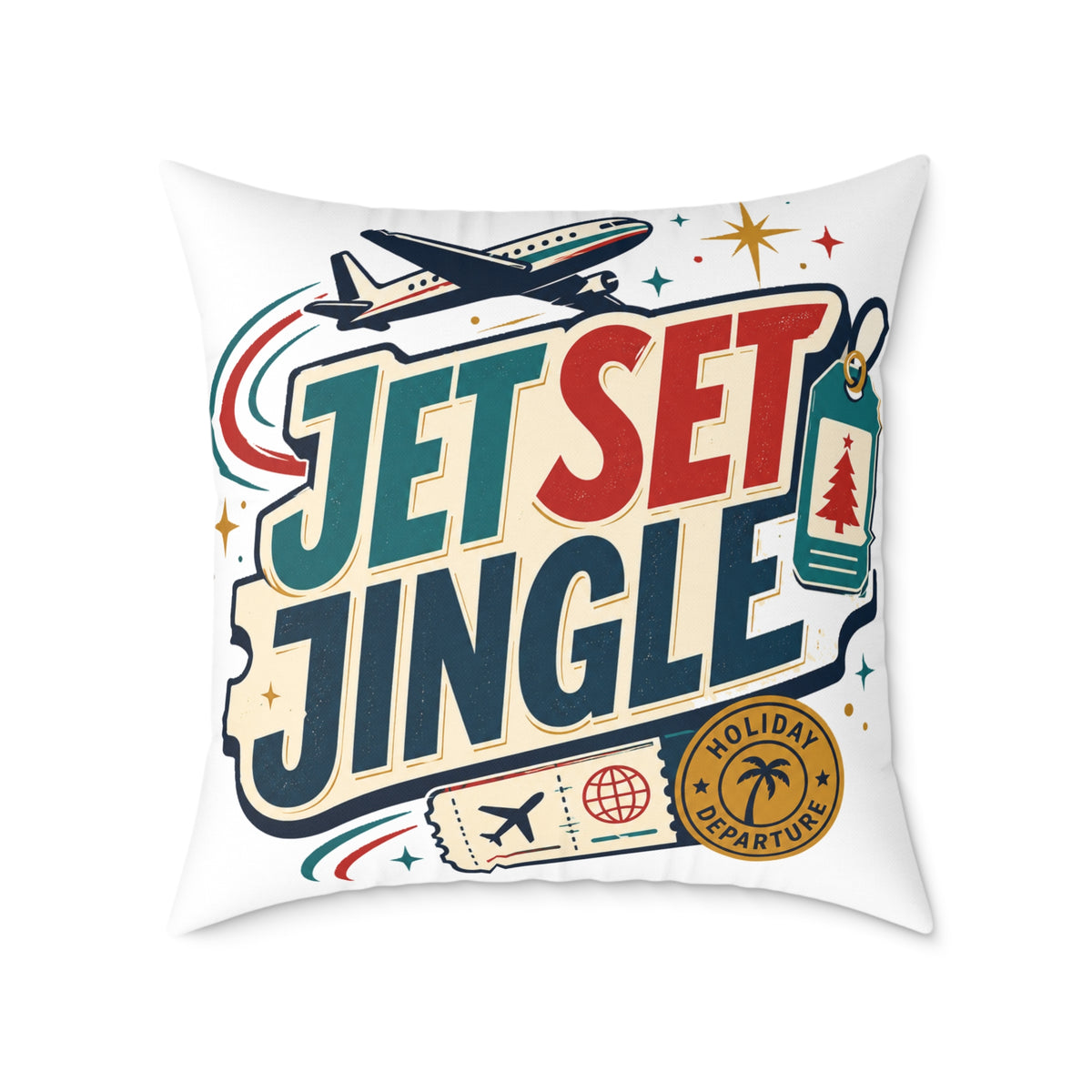 Jet Set Jingle Modern Day Christmas Square Poly Canvas Pillow