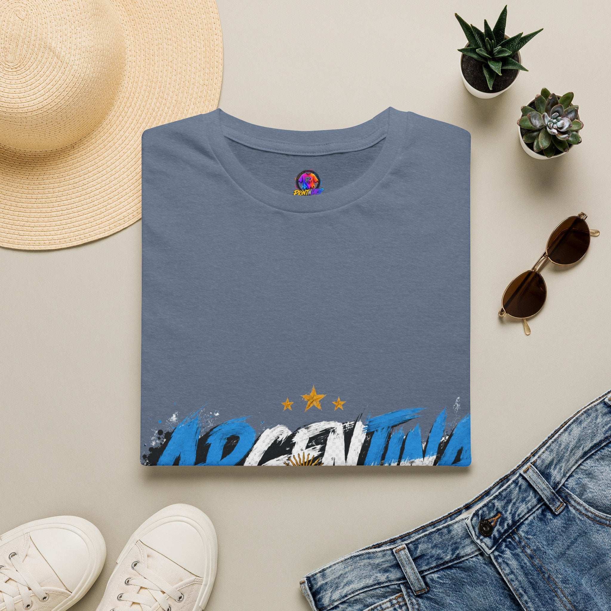 Argentina Graffiti T-Shirt — Soccer Fan Tee with Three Stars & Sun Emblem