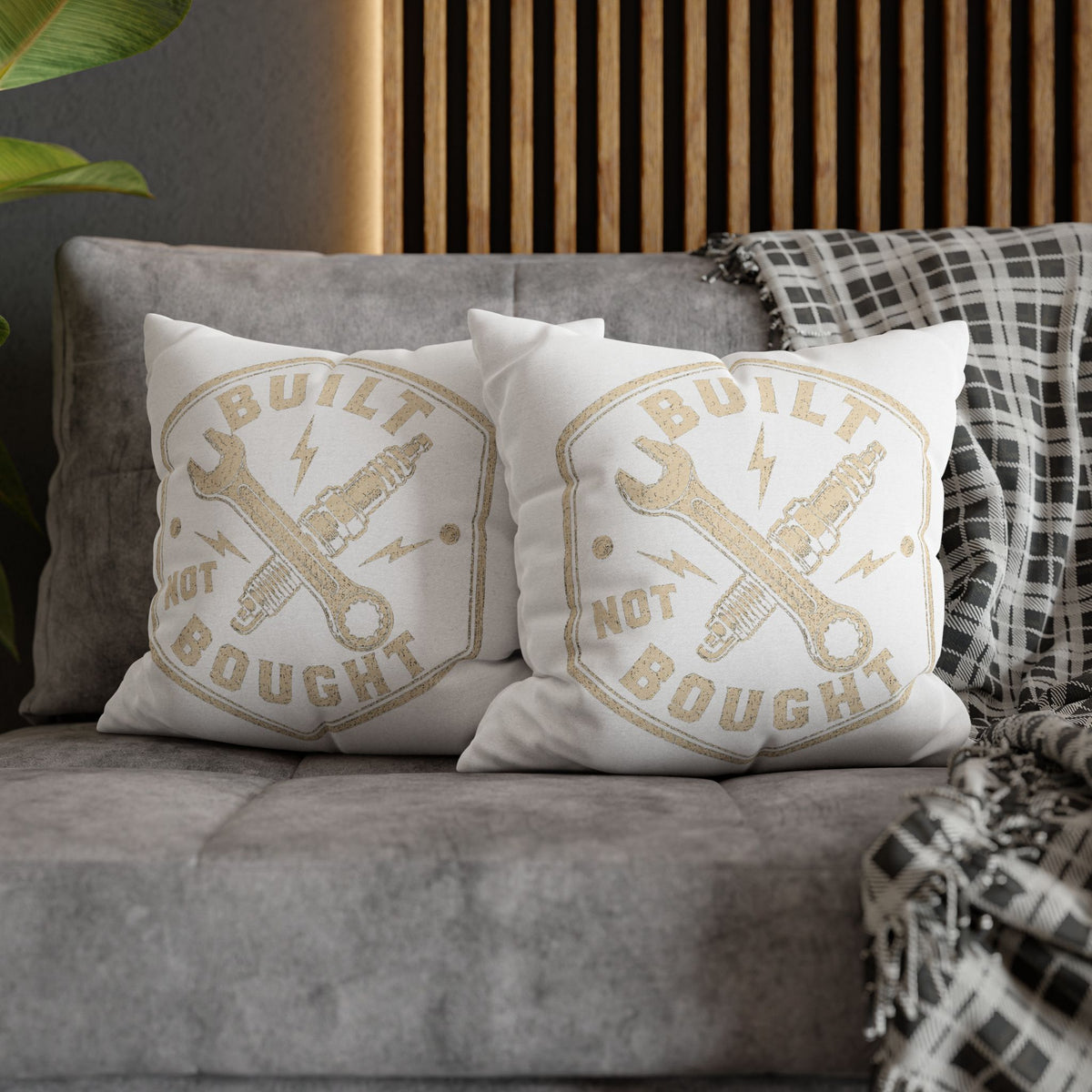 Built Not Bought Decorative Pillowcase –Milo Bailey Dog Dad Mom  Mechanic Wrench & Spark Plug Accent Cushion Cover