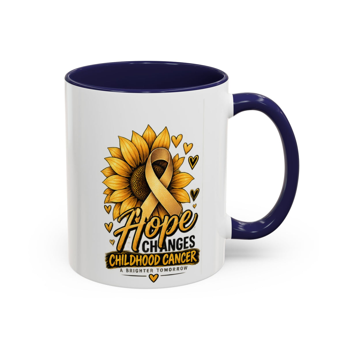 Hope Changes Childhood Cancer Mug – Gold Ribbon Sunflower Accent Coffee Cup (11/15oz)