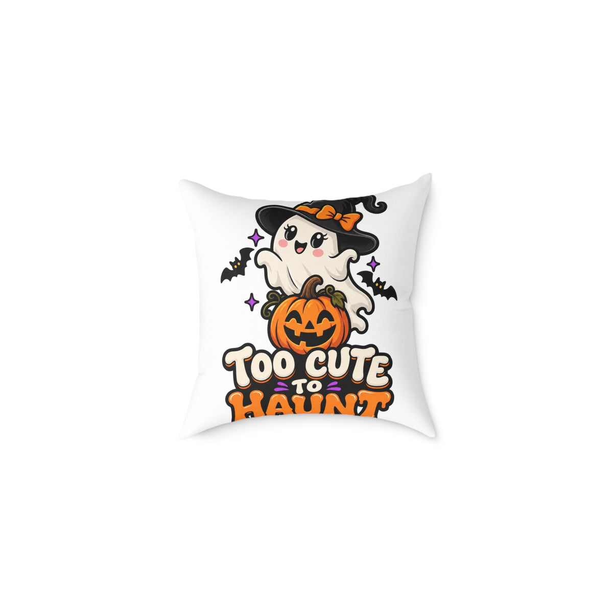 Halloween Ghost Pillow — "Too Cute to Haunt" Cute Pumpkin Decor