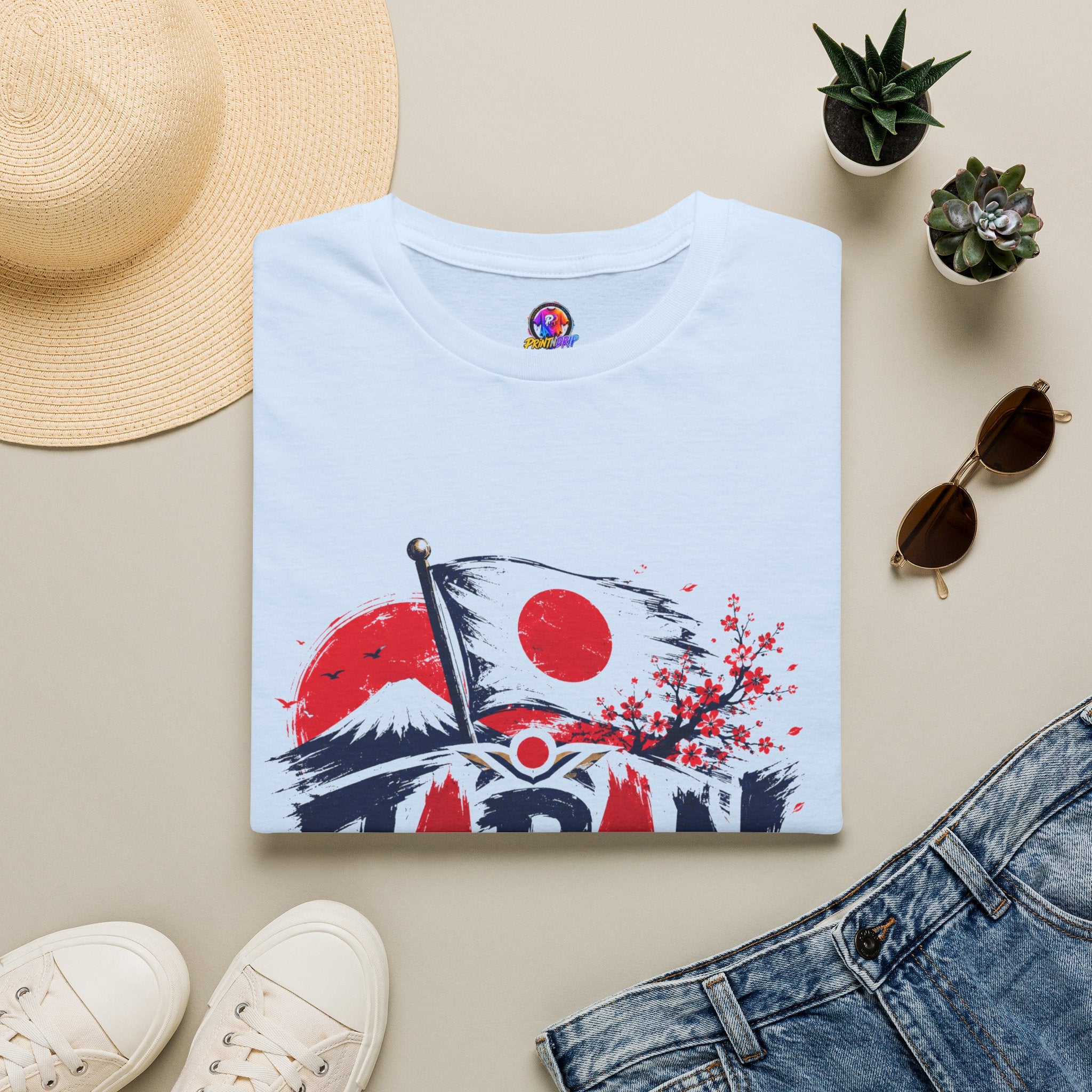 Japan Soccer T-Shirt — Japanese Flag & Cherry Blossom Football Graphic