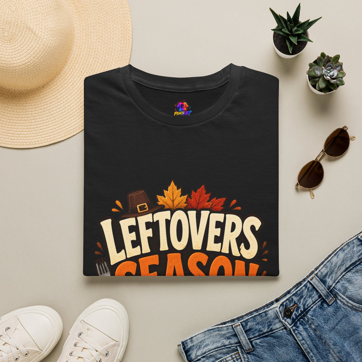 Thanksgiving T-Shirt Leftovers Season T-Shirt — Funny Thanksgiving Turkey & Pie Graphic Tee