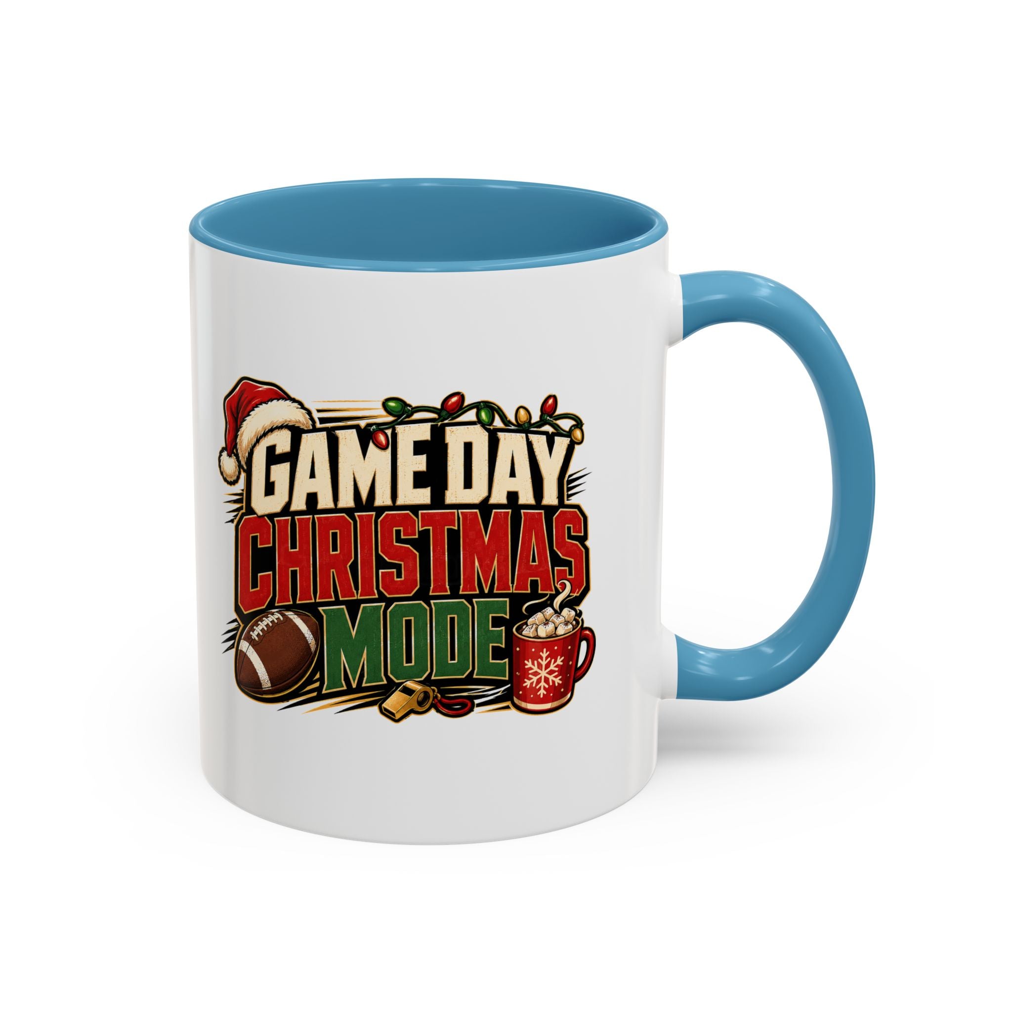 Modern Day Christmas Game Day Christmas Mode Coffee Mug - Holiday Football Mug (11/15oz)