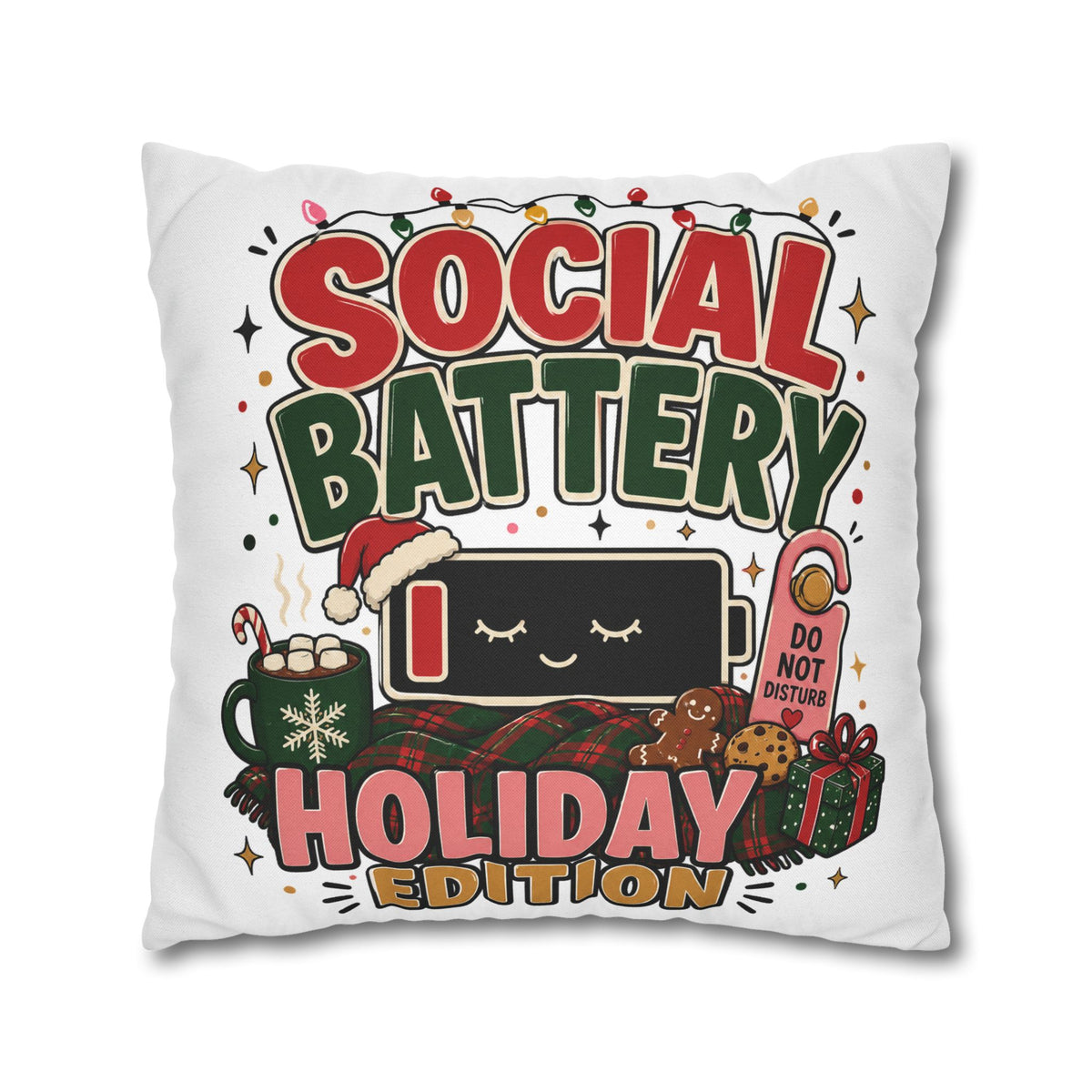 Social Battery Holiday Pillowcase  Modern Day Christmas — Cute Rechargeable Battery Christmas Throw Pillow Cover