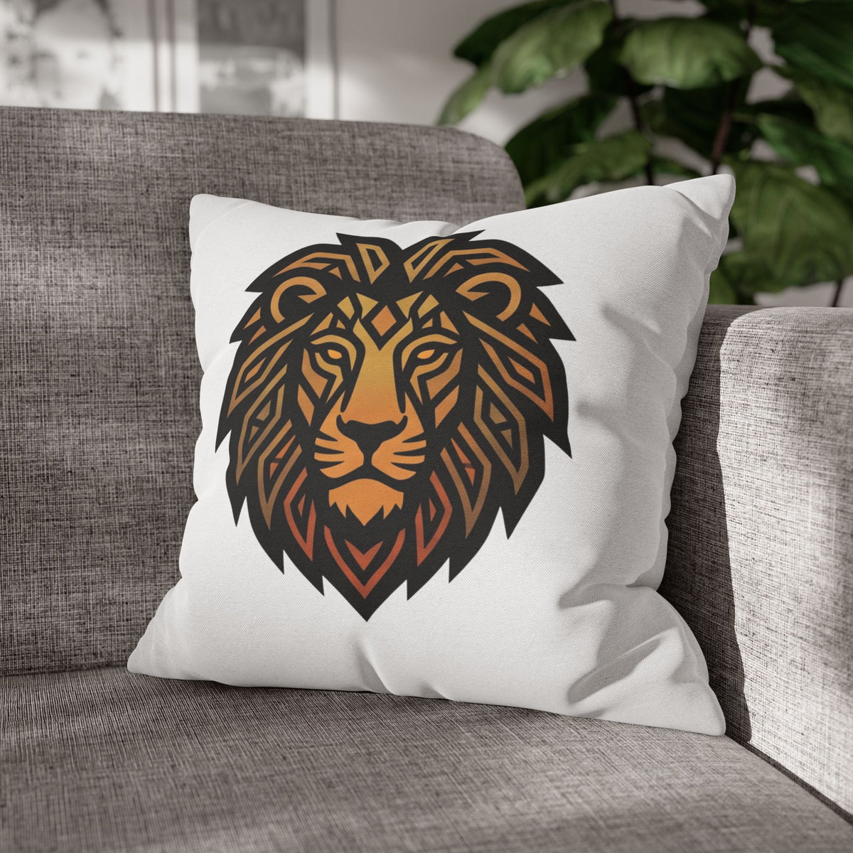 Leo Lion Head Decorative Pillowcase — Geometric Tribal Lion Throw Pillow Cover
