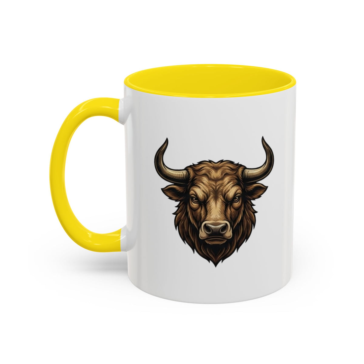 Taurus Bull Head Accent Coffee Mug — Rustic Bull Illustration Ceramic Mug