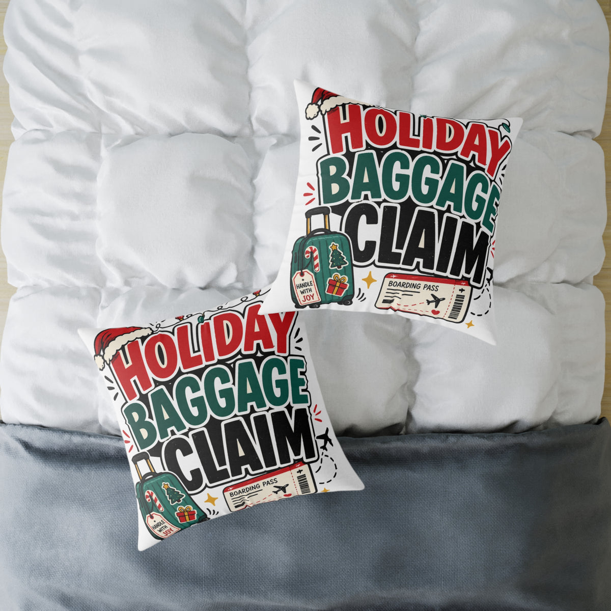 Modern Day Christmas Holiday Baggage Claim Square Poly Canvas Pillow