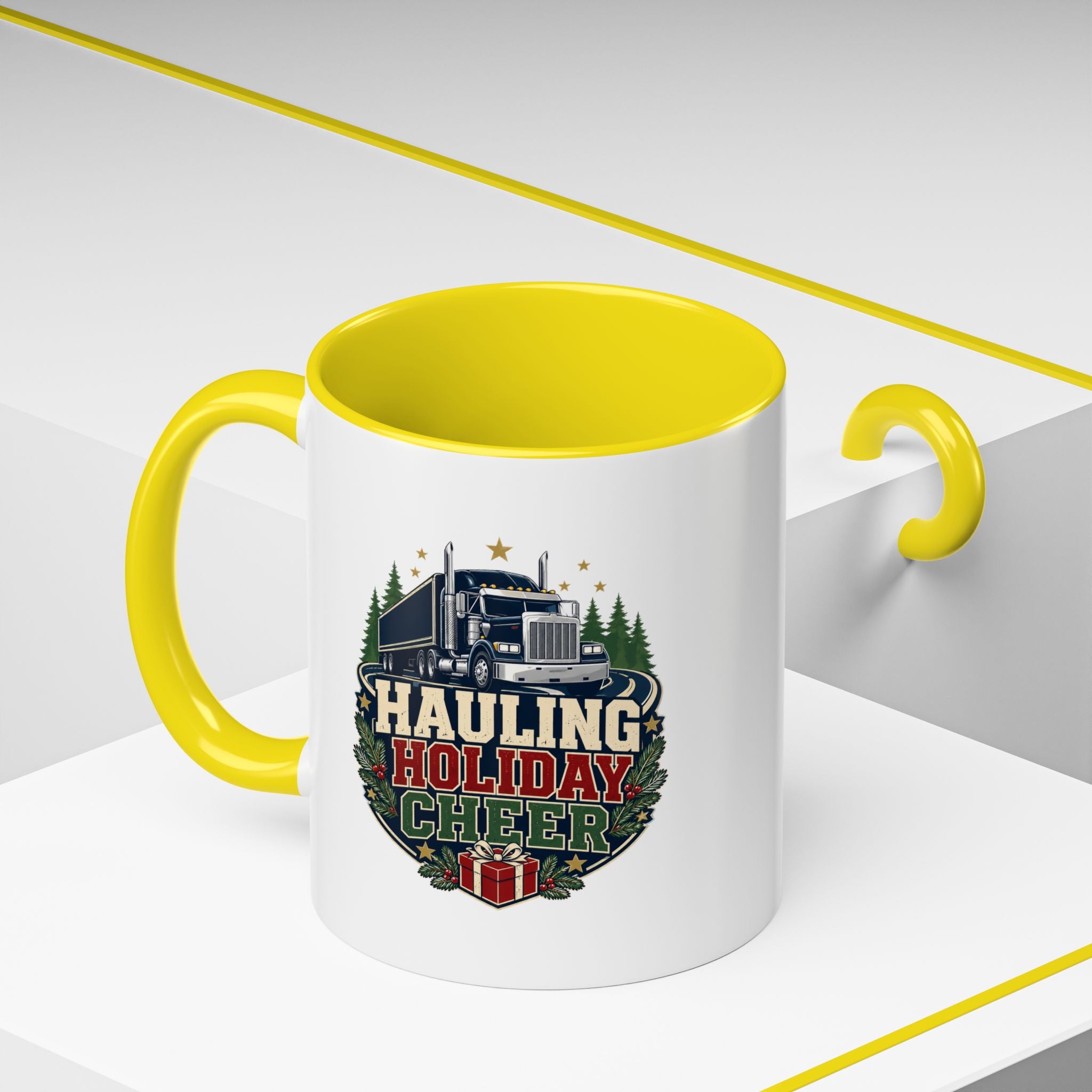 Modern Day Christmas Hauling Holiday Cheer Coffee Mug