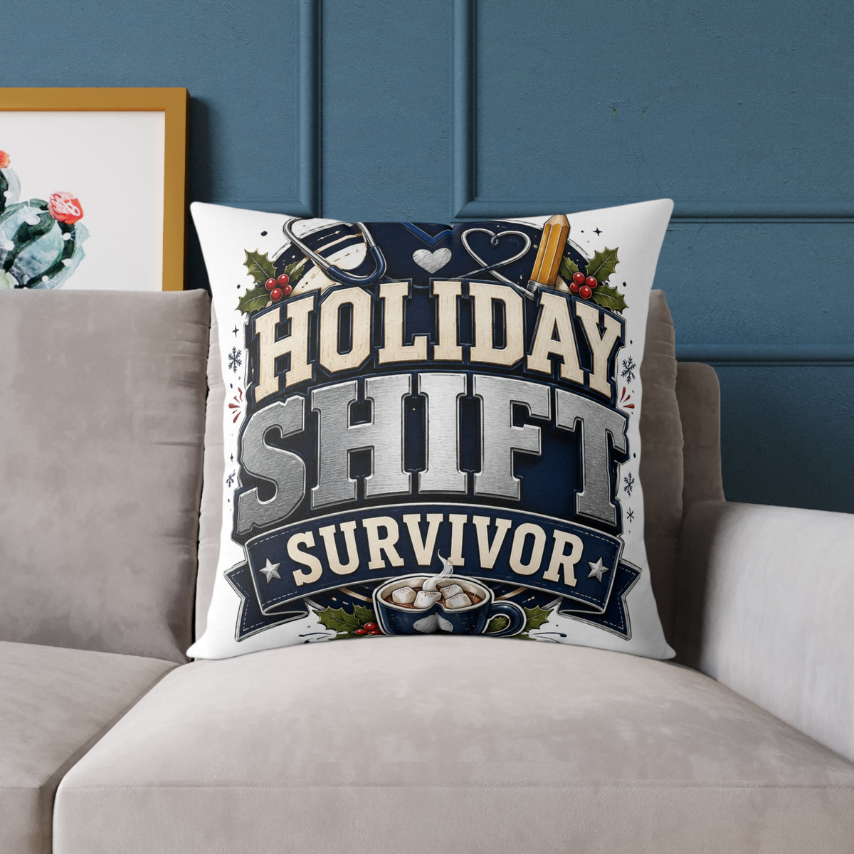 Modern Day Christmas Holiday Shift Survivor Square Poly Canvas Pillow