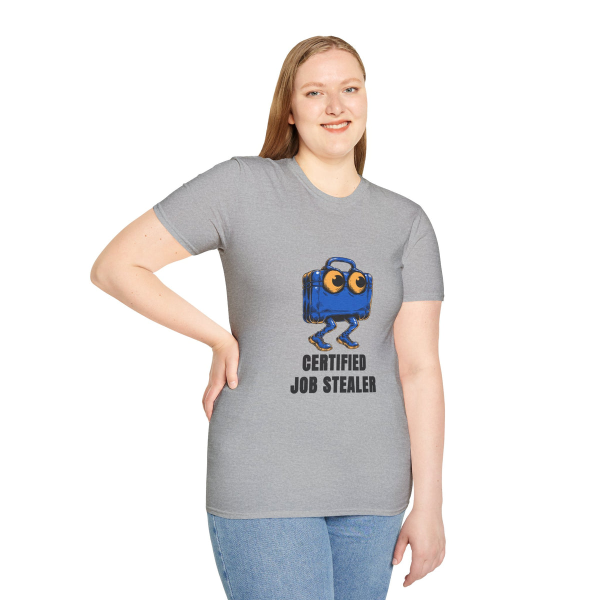 T-Shirt — Certified Job Stealer Funny Blue Suitcase Graphic - Trending Now - August 2026