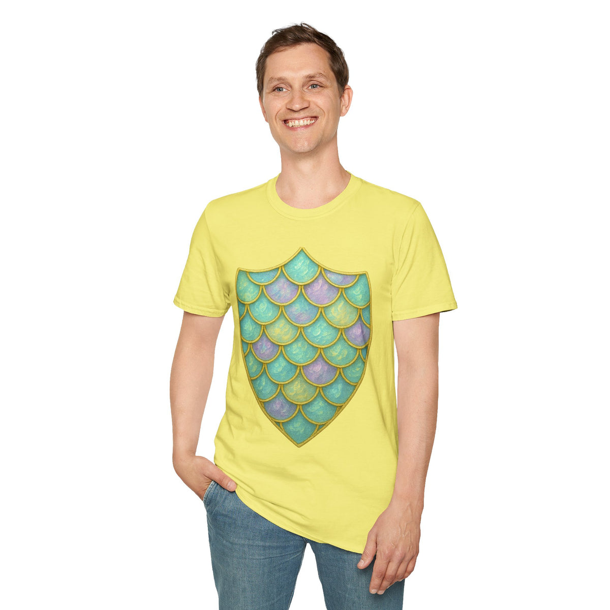 Mermaid Scale Shield T-Shirt — Iridescent Aquamarine Graphic Tee - Trending Now - September 2026